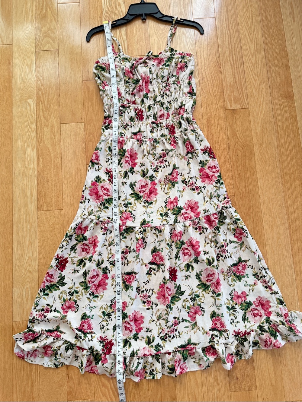 Cottagecore Monteau Pink Rose Smocked Bodice Tiered Maxi Sundress Small S - Picture 13 of 16